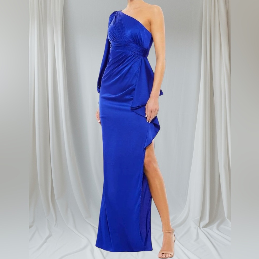 Ieena for Mac Duggal 55398 One Sleeve Side Slit Dress Ruching Size 6